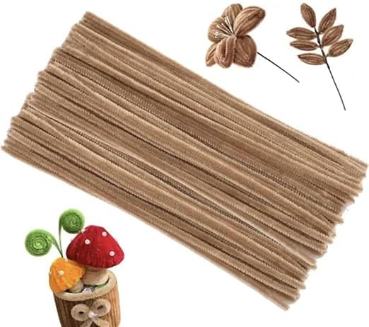 Image of 100Pc Pipe Cleaners Craft Set | Chenille Stem Fuzzy Sticks DIY Craft Supplies for Art Projects Activities, Decorations, Flower Making, Modeling & Sculpting (Tussar(faun))