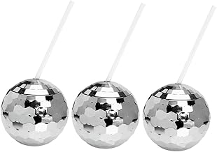 LABRIMP 3 Pçs Bola De Glitter Copo Com Canudinho Copos De Plástico Copos De Coquetel De Plástico Copos De Uísque Festa Bola De Discoteca Copos De Bebida Pequena Bola De Discoteca Suporte