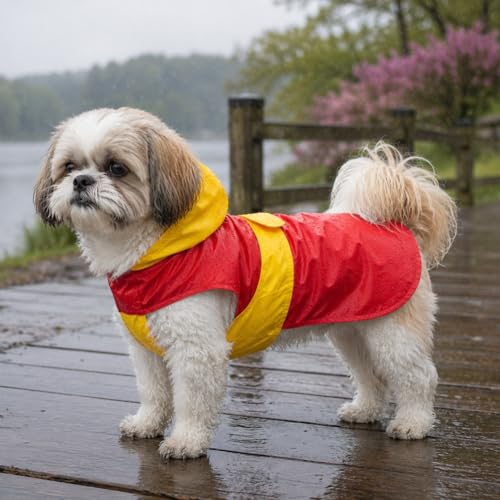 Image of Waterproof Dog Raincoat with Hood | Double Coloured Red-Yellow | Adjustable Velcro | Extra Coverage | Easy to Carry Pouch | for Small, Medium and Large Breed Dogs (XXL)