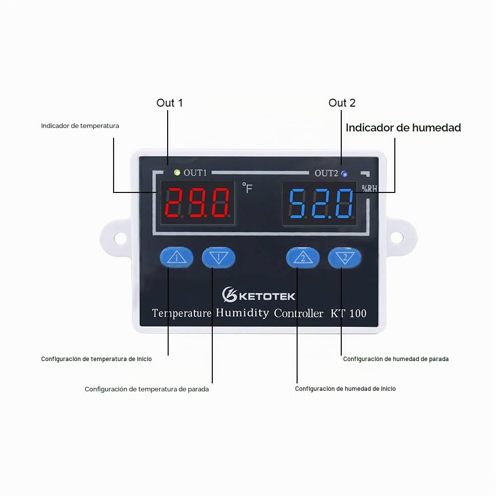 KETOTEK Controlador de Humedad y Temperatura 220V Higrostato Digital con Sonda, Termostato para Terrario Reptil Invernadero Incubadora Humidificador Deshumidificador