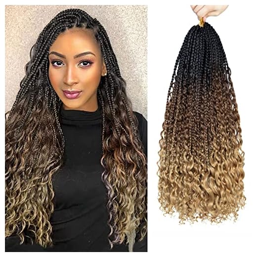 18 Inch 8 Packs Black and Auburn Brown with Auburn Blonde Goddess Box Braids Crochet Hair for Women Black, Crochet Box Braids Pre looped Boho Box Braids Crochet with Curly Ends, Pre looped Synthetic Braiding Hair Bohemian Hippie Braids Hair Extensions(18 inch, T1B/30/27)