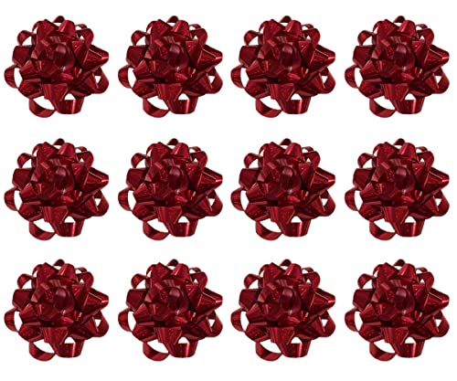 PMU Decorative Confetti Gift Bows 4-1/2 Inch Large Metallic Sparkle Red (12/Pkg) Pkg/1