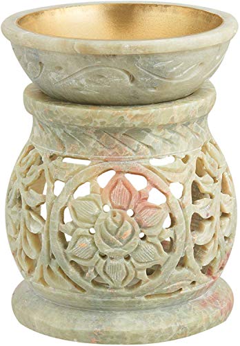 3.8 Inch Oil Burner Warmer - Wax Tart Burner - Soapstone Floral Candle Tealight Holder Diffuser for Parlour Boutique Bedroom Meditation Candle Aromatherapy Spa Yoga Meditation Living Room Home Decor