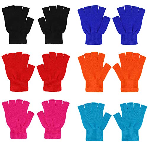 QKURT 6 Pares Niños Invierno Guantes,Medio Dedos Guantes de Invierno Guantes Calientes Guantes de Dedos completos para Niños Niñas Edad Mayor de 16