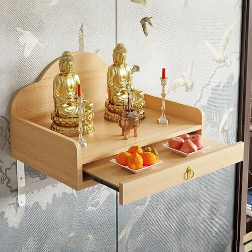 Yidlkecqey Solid Wood Wall Mount Altar Shelf, Stable Metal Brackets