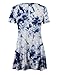 Lock and Love LL WT1066 Womens Scoop Neck Short Sleeve All Over Tie Dye Trapeze Tunic Top M White_Navy