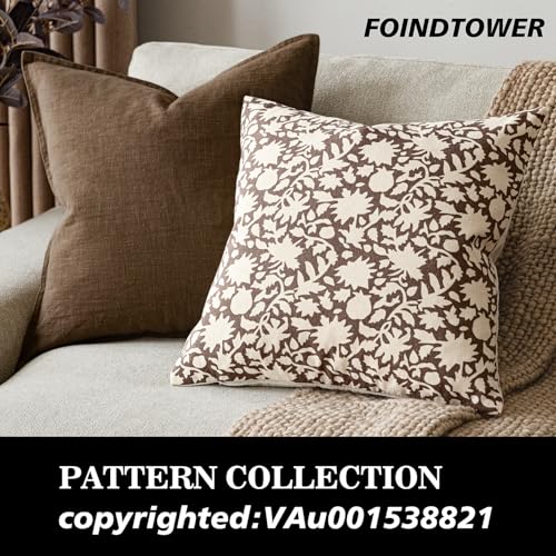 Image of Foindtower Set of 2 Decorative Neutral Floral Throw Pillow Covers Accent Farmhouse Cushion Covers Boho Vintage Pillowcase for Couch Sofa Bedroom Living Room Home Decor,20x20 Inch,Brown