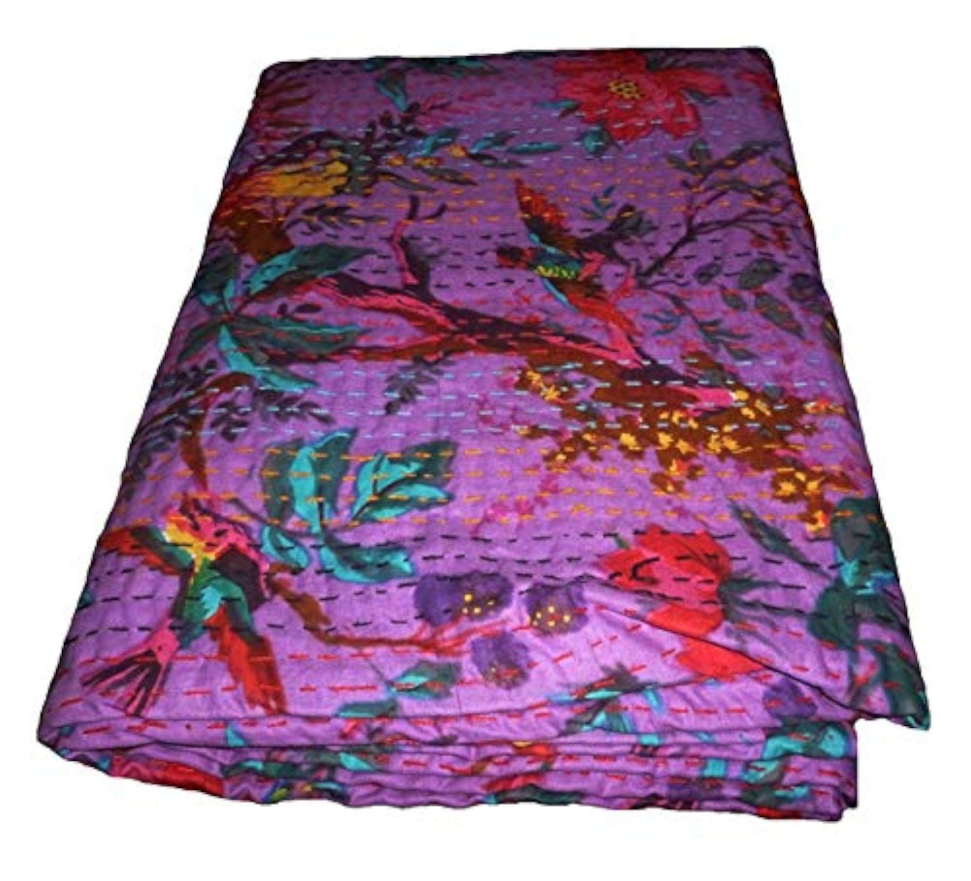 Double Bed Katha Work Hand Stitched Bedsheets, Thick Cotton