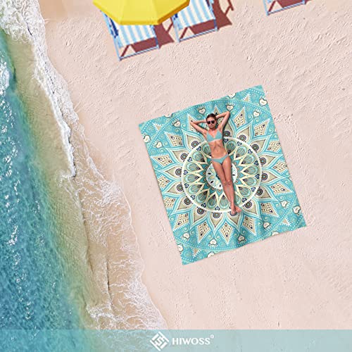 Manta de Playa Impermeable y Antiarena Sobredimensionada 95”x 80”, Alfombrilla de Playa con Bolsillos en las Esquinas, Bolsa de Malla Portátil para Festival de Playa, Picnic, Viajes y Camping al Aire Libre (Verde Azulado) miniatura 4