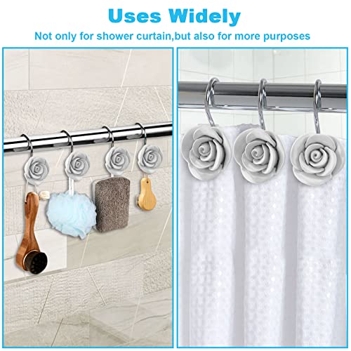 Agptek Shower Curtain Hooks, 12Pcs Anti Rust Decorative Resin Hooks For Bathroom, Baby Room, Bedroom, Living Room Decor (White Rose) #TOP2
