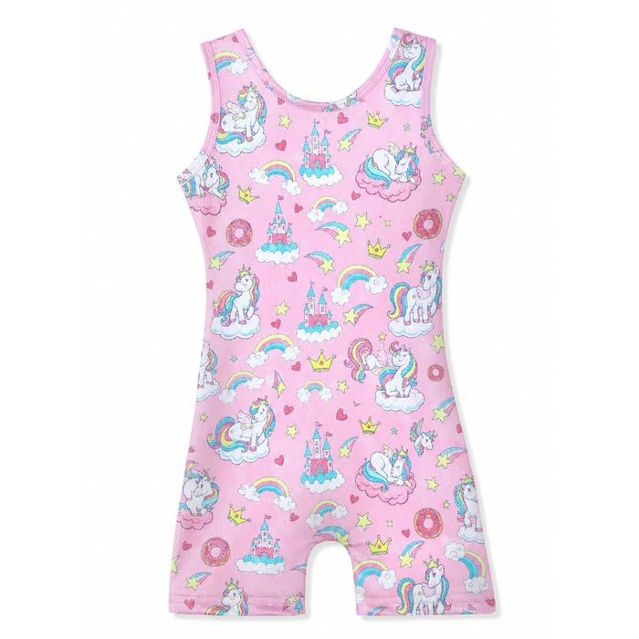 HOZIY Gymnastics Leotards for Girls with Shorts Toddlers Biketards Rainbow Unicorn Dinosaur Mermaid Leopard Flower Galaxy