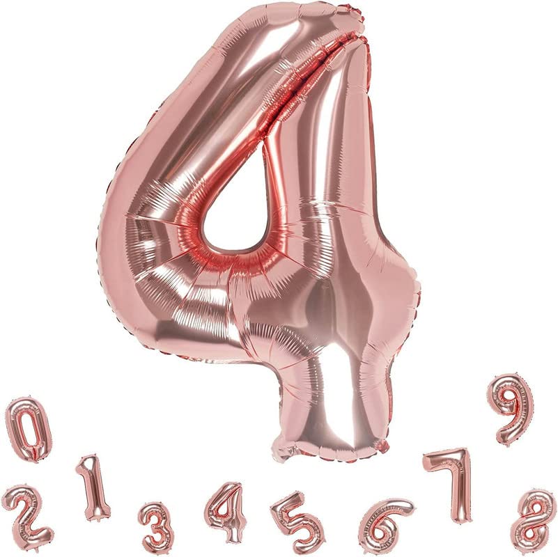 Image of Bubblebells Rose Gold 32 Inches 4 Numbers Shape Large Big Foil Helium Balloons for Party Decorations in Happy Birthday Anniversary Office Items Materials Set Pack