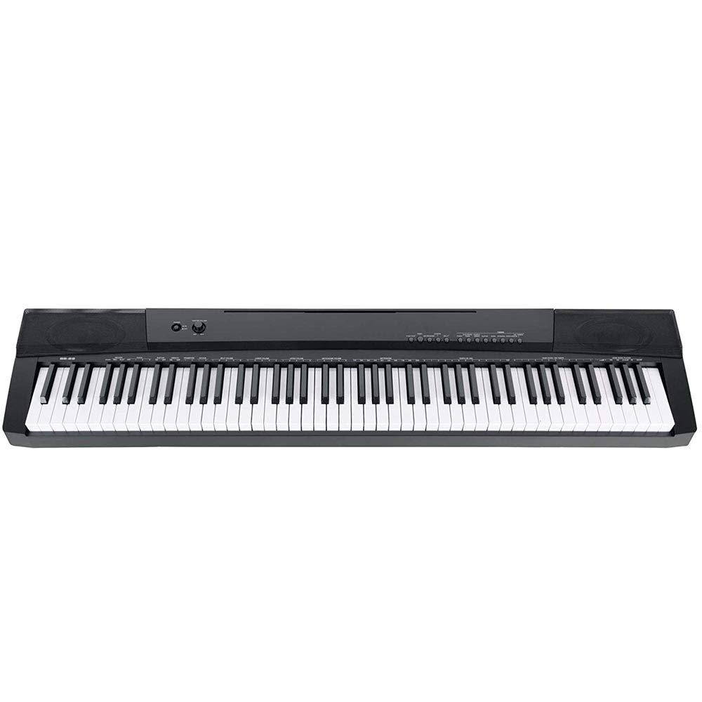 Bakaji - Teclado musical plano electrónico, 88 teclas semipesadas, piano multifunción con 140 ritm, 6 instrumentos musicales, función Split Twinova, entrada AUX USB + pedal atril y soporte