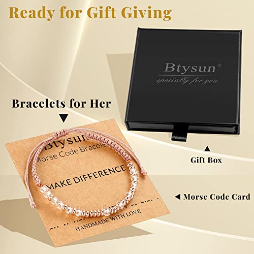 Btysun Morse Code Bracelets for Women Christmas Gift Stocking Stuffers for Teens Pink Braided Bracelets Inspirational Best Friend Birthday Gifts for Her High School Graduation Gifts for Her 2025 Mom Bracelet Jewelry