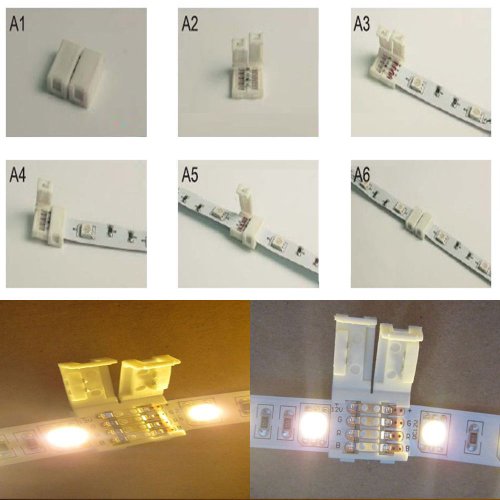 Torchstar 10Mm 4-Conductor Quick Splitter Led Strip Connector (Strip To Strip) For Rgb Color-Changing Led Strip Lights, Pack Of 5 #TOP3