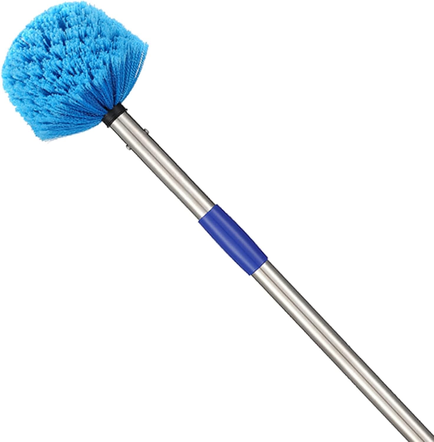 Cobweb Duster with Extension Pole - 8 FT Lightweight Stainless Steel Extendable Duster Ceiling Fan Duster for High Ceilings, Medium Stiff PET Bristle Spider Web Brush for Indoor/Outdoor Cleaning