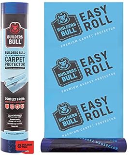Heavy-Duty Carpet Protector  Strong Self-Adhesive Floor Protector  Premium Plastic Carpet Floor Covering - Waterproof Carpet Roll - Easy Unwind Plastic Carpet Protector  Safety Cutter Included