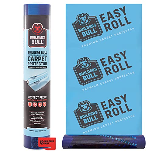Heavy-Duty Carpet Protector Strong Self-Adhesive Floor Protector Premium Carpet Floor Covering - Waterproof Carpet Roll - Easy Unwind Plastic Carpet Protector - Safety Cutter Included -50m