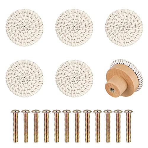 WANGCL 6pcs Rattan Dresser Knobs Handmade Wicker Woven Cabinet Knobs Dresser Handles Drawer Hardware Pulls (Beige)