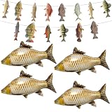 LUYIEDHA Decoraciones de cumpleaños de pesca, 4 globos con forma de pez y 1 pancarta con forma de pez, Fiesta del pescador Globos para Pesca, juego de decoraciones de fiesta de pesca(Multicolor B)