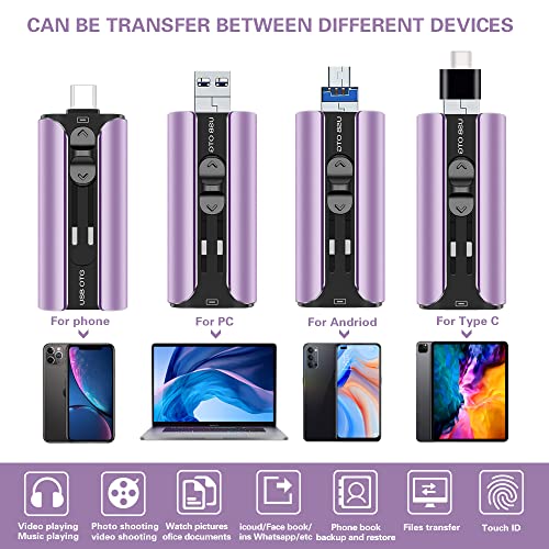 Flash Drive 256Gb For Iphone Thumb Drives Usb Memory Stick High Speed Jump Drive,Photo Stick External Storage For Iphone/Ipad/Android/Pc(Purple) #TOP1