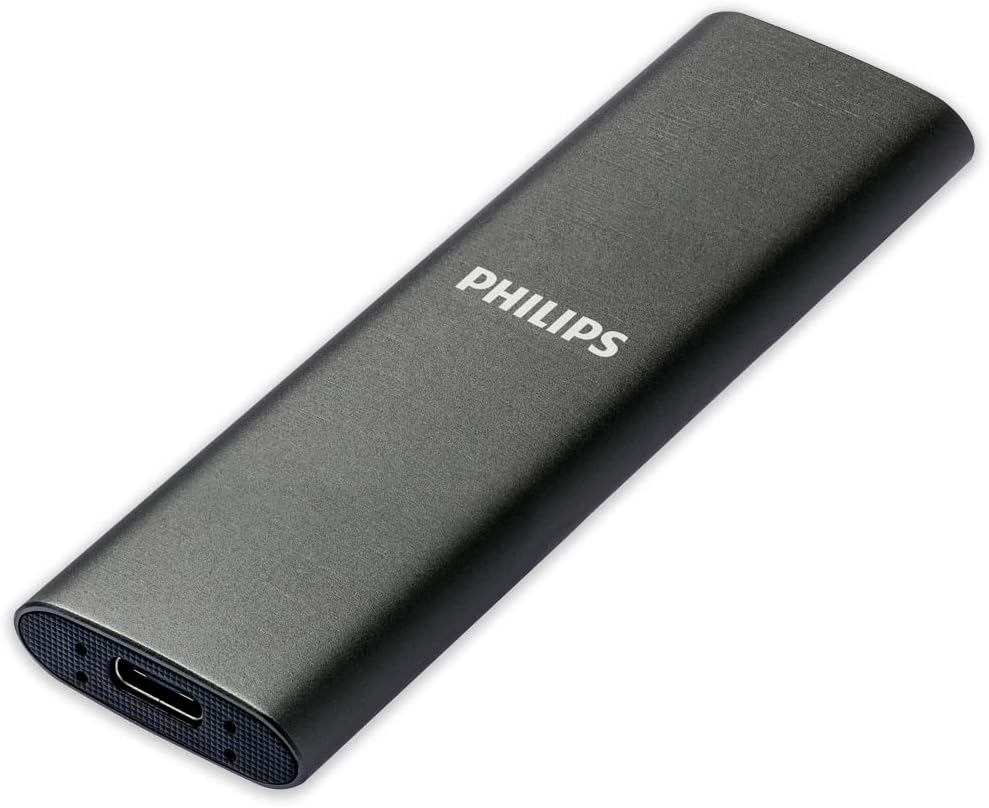 Philips External Portable SSD 2TB - Ultra Slim SATA Ultra Speed USB-C, Read Speed up to 550MB/s, Aluminium