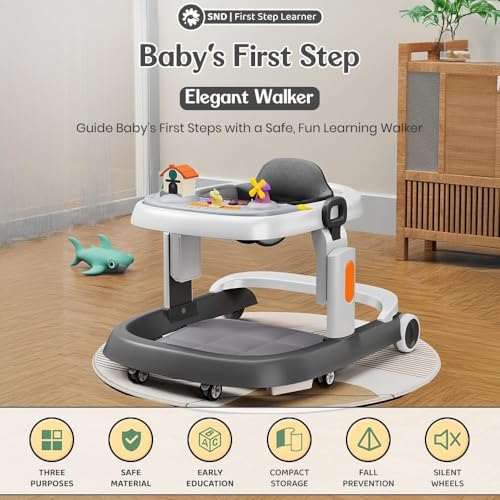 Image of StarAndDaisy Elegant Baby Walker 6 to 18 Months /Walker for Kids Girl Boy with Anti Fall Brake Pads, 3 Speed Height Adjustment, Multi-Level Seat Adjustment, Recreational Music Toy Bar, (Elegant Grey)