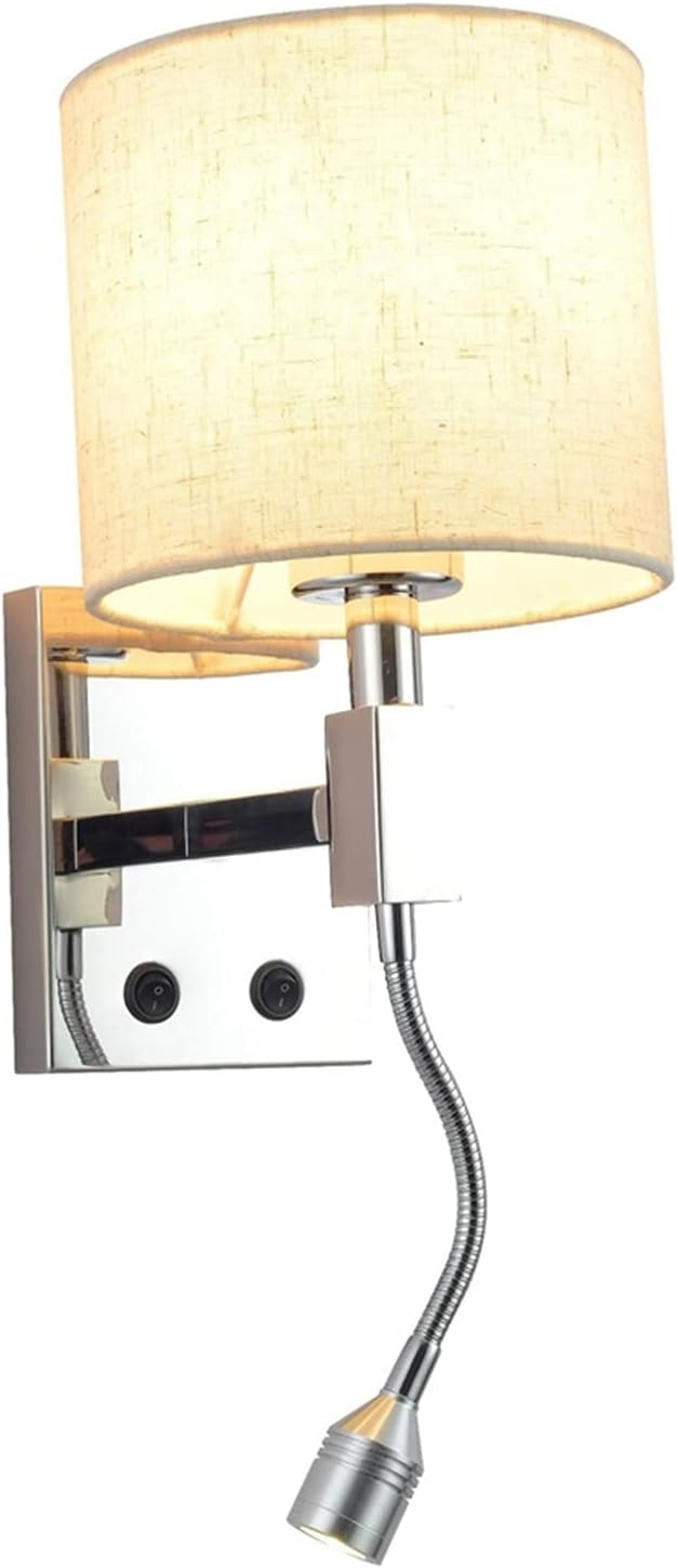 Bracket Light LED Spotlight, Bedroom Lamps Multi Purpose Mount Accent 2 ON/Off, Linen Fabric Shade Sconces Lighting Fixture for Reading Wall lamp