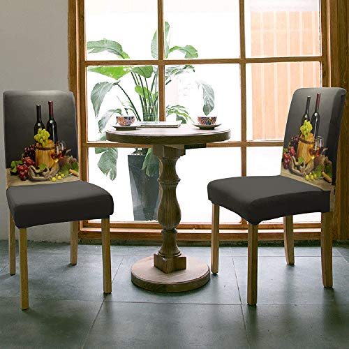 Dining Room Chair Covers Set Of 4,Grape Wine Glass Retro Cellar Barrel Stretch Protectors Slipcovers,Farm Harvest Grey Back Removable Washable Seat Cover For Kitchen,Hotel,Party,Banquet Decor #TOP2