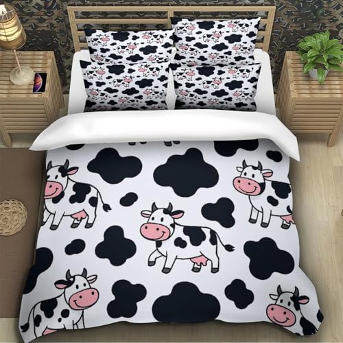 Housse de couette anti-pli motif vache 140x200 cm parure de lit résistante facile à laver - 5