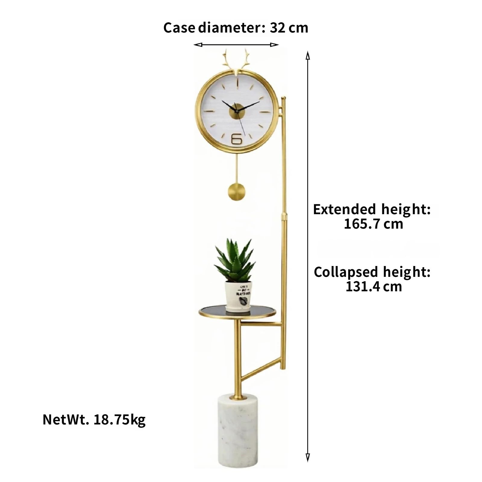 Decorativo Reloj de Suelo Metálico Péndulo Silencioso Nórdico para la Oficina