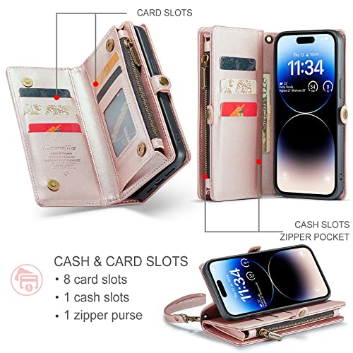 Asapdos Iphone 14 Plus Case Wallet,Retro Suede Pu Leather Strap Wristlet Flip Case With Magnetic Closure,Card Holder And Kickstand For Men Women(Rose Gold) #TOP1