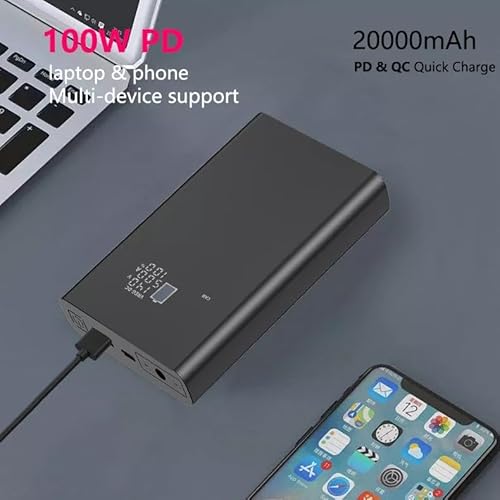 20000mAh 100W USB C Laptop Portable Charger Battery Pack Power Bank DC Output 5V 6V 7.4V 9V 12V 15V 16V 16.5V 18V 19V 19.5V 20V 24V 3A 4A 5A Battery Bank for Macbook Dell HP XPS Steam Deck Ipad Camera