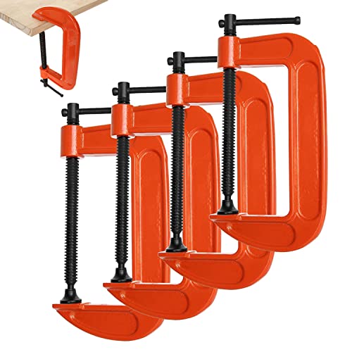 Rhblme 4 Pack Heavy Duty C Clamp, 5 Inch Malleable Iron C-Clamp G Clamp, Up To 5 Inch Jaw Opening, 3 Inch Throat Depth With T-Bar Handle For Woodworking, Welding, Building #TOP11