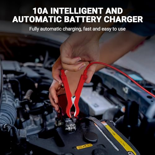 Battery Charger 10A 12V Fully Automatic Smart Car Battery Charger with LCD Display & Temperature Compensation for Car Motorcycle Vans - Thumbnail 2