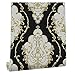 murimage Fond d'écran Damassé Européen 3D Black Gold Rouleau Floral Papier mural Salon Chambre à coucher Vinyle durable Pvc Fond d'écran Papier Peint ( Color : A , Dimensions : 0. 53x10m 21x 394in )