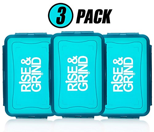 Food Storage Containers - Plastic Meal Prep Containers - Motivational, Multi Colored, Three Pack & 100% Leak Proof (3 Pack, Rise&Grind)