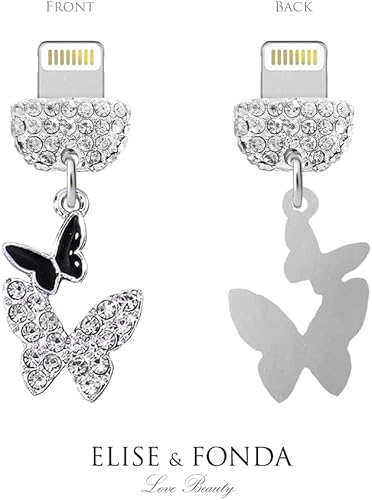 Miniatura 3 de ELISE & FONDA CP553 Puerto de carga USB de cristal anti polvo enchufe pequeño mariposa teléfono encanto para iPhone 131211XS MAXXRX8 Plus76S8SE iPad