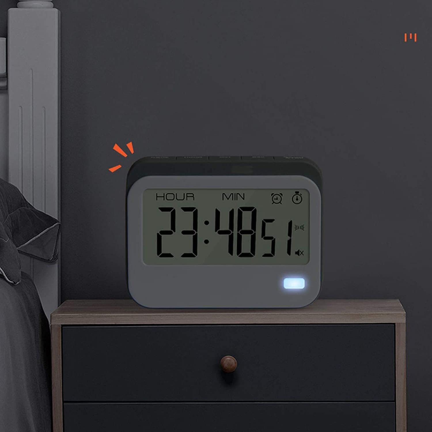 Minutniki, minutnik kuchenny z budzikiem 12/24 godzinny cyfrowy minutnik gotowania, wysuwana podstawa Duży wyświetlacz LCD (kolor: szary) (Color : Grey)