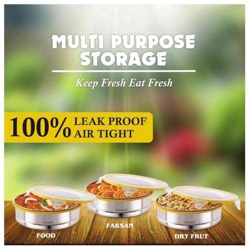 Image of Stainless Steel Airtight Round Container with Leak Proof Lid | BPA Free Food Storage Lunch Box Dabba for Office College School Home Travel | Tiffin Box (6 x 15.50 cm Size) | Pack of 2,Yellow
