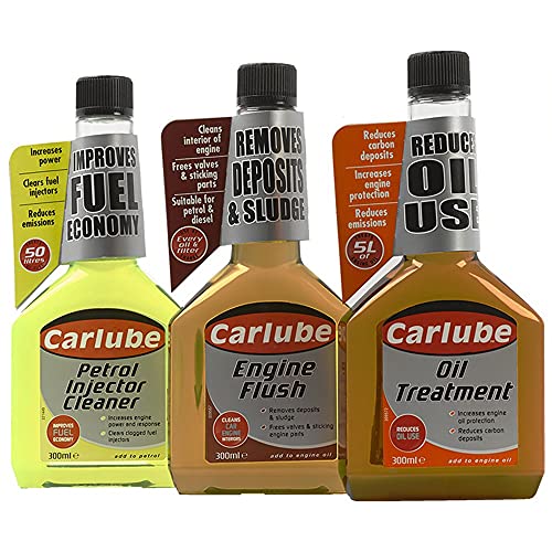 Carlube 3 Pack Petrol Injector Cleaner Oil Treatment Engine Flush Set 300ml