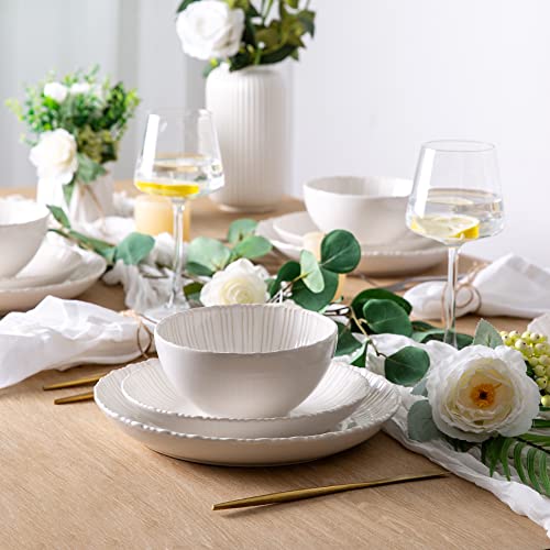 Gbhome Ceramic Dinnerware Sets,Elegant Deep Stoneware Plates And Bowls Sets,Highly Chip And Crack Resistant | Dishwasher & Microwave Safe | Dishes Set Service For 4 (12Pc)-Soft Off White #TOP5