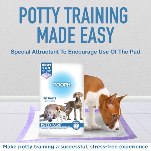 POOPH-Potty-Pads-for-Puppies-to-Senior-Sick-or-Housebound-Pets-Absorbs-up-to-59-oz-Eliminates-Organic-Odor-On-Contact-Leak-Proof-Track-Proof-Quick-Dry-Disposable-Large-24×24-Pads-50ct POOPH Potty Pads for Puppies to Senior Sick or Housebound Pets Absorbs up to 59 oz Eliminates Organic Odor On Contact Leak Proof Track Proof Quick Dry Disposable Large 24×24 Pads 50ct