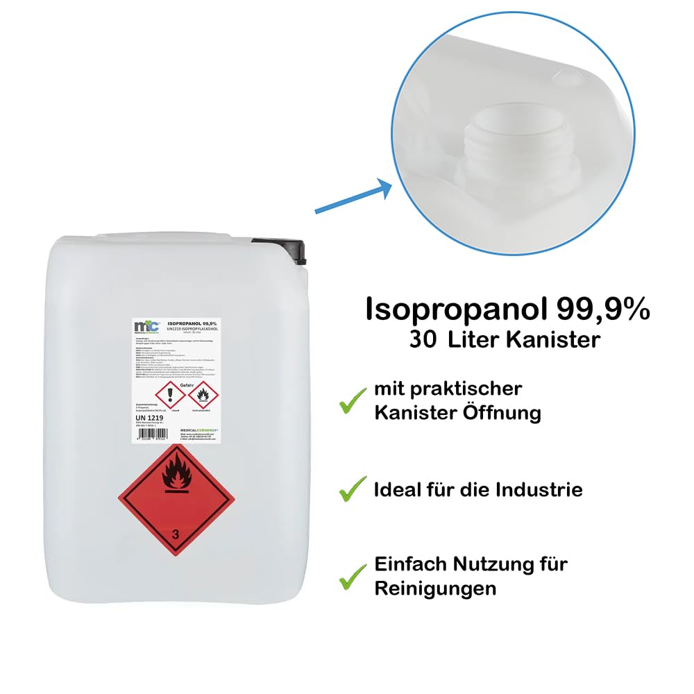 Medicalcorner24® Isopropanol 99,9% alcohol isopropílico, bidón de 30 litros, alcohol