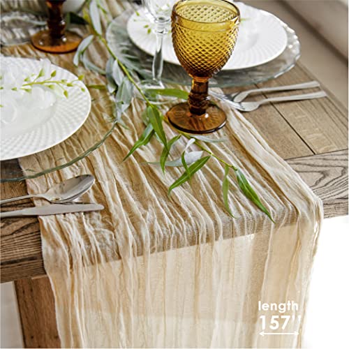 Gauze Table Runner Bulk - Cheesecloth Table Cloth - Holiday Table Runner for Wedding - Rustic Table Runner 160 in Boho Chick Wedding Table Cloth Long Table Runner for Dinner Decoration Fabric (Sand)