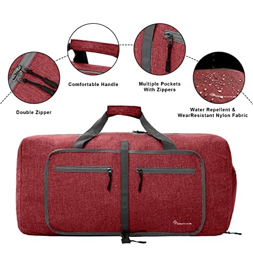 Dimayar 65L Travel Duffle Bag for Men Women - Foldable Duffel Bag with Shoes Compartment - Overnight Bags Waterproof & Tear Resistant(Red)