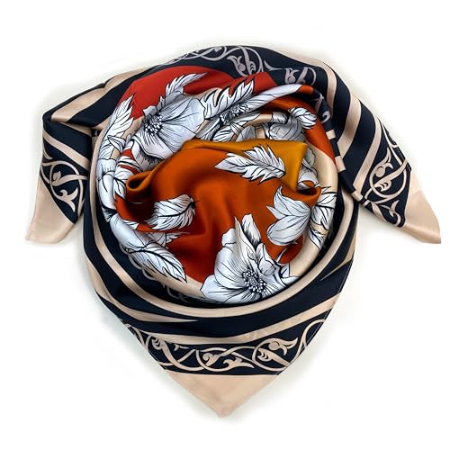 100% Silk Square Scarf 35” Zuhra Floral Gradient Lightweight Headscarf with Gift Packaging