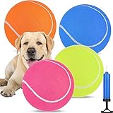 Leyndo 4 Pcs Inflatable Giant Tennis/Soccer Ball for Dogs 9.5 Inch Jumbo Dog Ball Rubber Outdoor Indoor Large Ball with Pump Needle Interactive Dog Ball for Pet Training (Multicolor,Tennis)