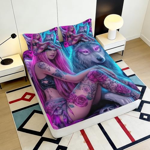 Housse de matelas 3D impression loup art microfibre - 6