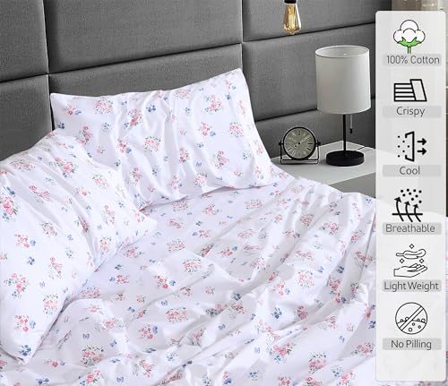RUVANTI 100% Cotton California King Sheet Sets, 4 Pieces, Soft & Breathable Percale Weave Bedding, Deep Pocket 14", Hotel Standard, Crisp Cool Feel & Durable, Perfect Floral Sheets, Funa Flora
